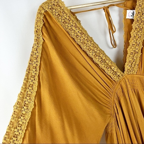 Selfie Leslie Mustard Yellow Lace Romper Boho Bohemian - Picture 5 of 5
